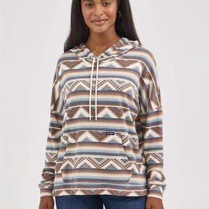 Ladies Wrangler Striped Aztec Hoodie in Blue and Brown